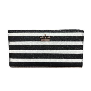 Kate Spade Stacy Hawthorne Lane Glitter Black White Stripe Designer Snap Wallet